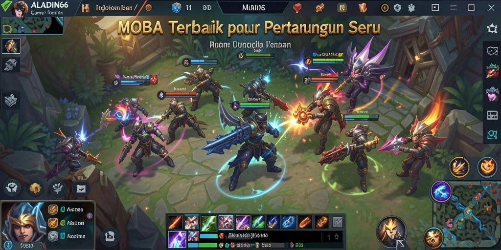 Tampilan gameplay seru dari ALADIN66 dalam pertarungan MOBA.