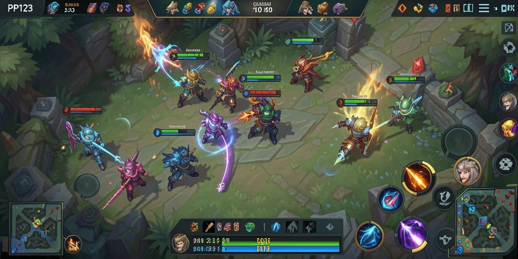 Screenshot gameplay PP123 yang menarik dan kompetitif di arena MOBA.