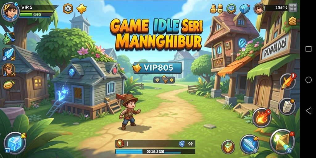 Tampilan menarik gameplay Idle VIP805 yang penuh warna dan aktivitas.