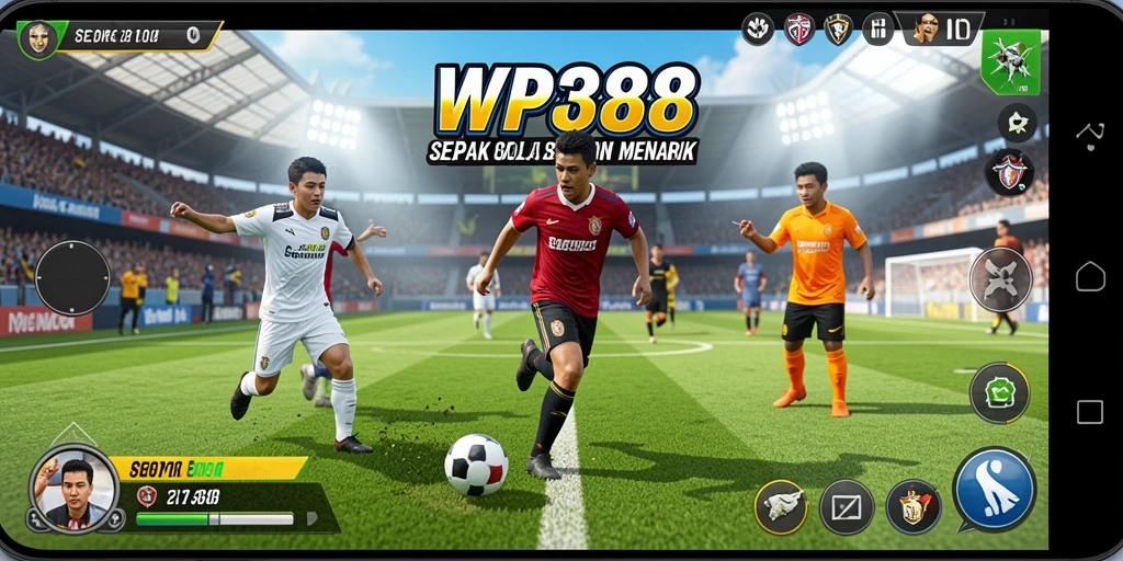 Screenshot utama WP888 menampilkan gameplay sepak bola yang seru dan mendebarkan.